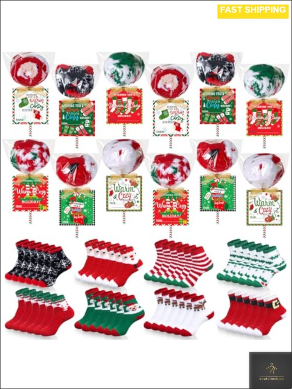 24 Pairs Christmas Fuzzy Socks Gift Set Plush Crew Slipper Socks DIY Lollipop